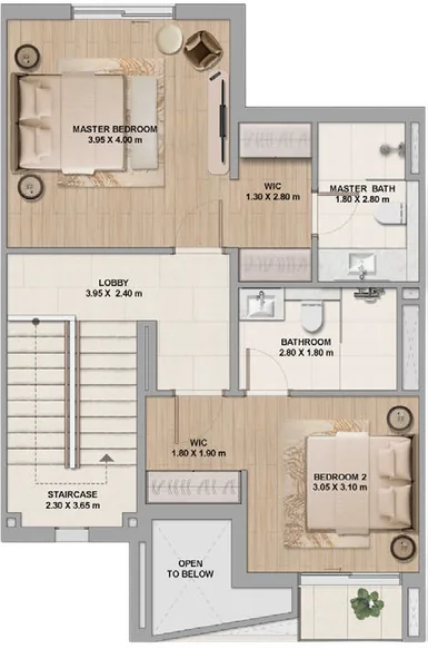 2-bedroom townhouse (mid unit), first floor plan
